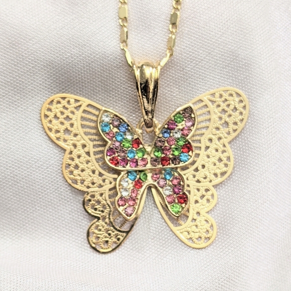 Necklace 18K Gold Filled and Cubic Zirconia Multicolor Butterfly Necklace - Picture 12 of 12